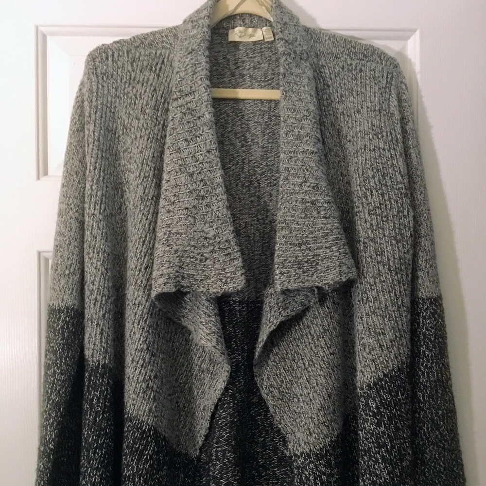 Cozy two-tone marled grey open front cardigan - L